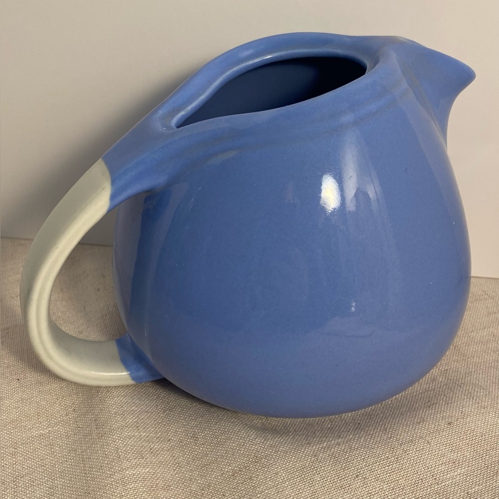 Hall's Pottery Kitchenware Jug Rose Parade Water Pitcher with Ice Lip 1259 blue